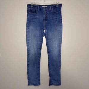 Levis 314 Shaping Straight Jeans Womens 14 Blue Denim Mid Rise Stretch 32x32